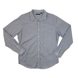 Theory Shirt Mens XL Extra Large Light Blue Navy Cotton Plaid Zack Button Up